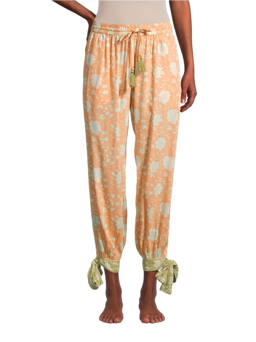 World Market Lola Peach and Green Jaipur Floral Pajama Boho Pants Large